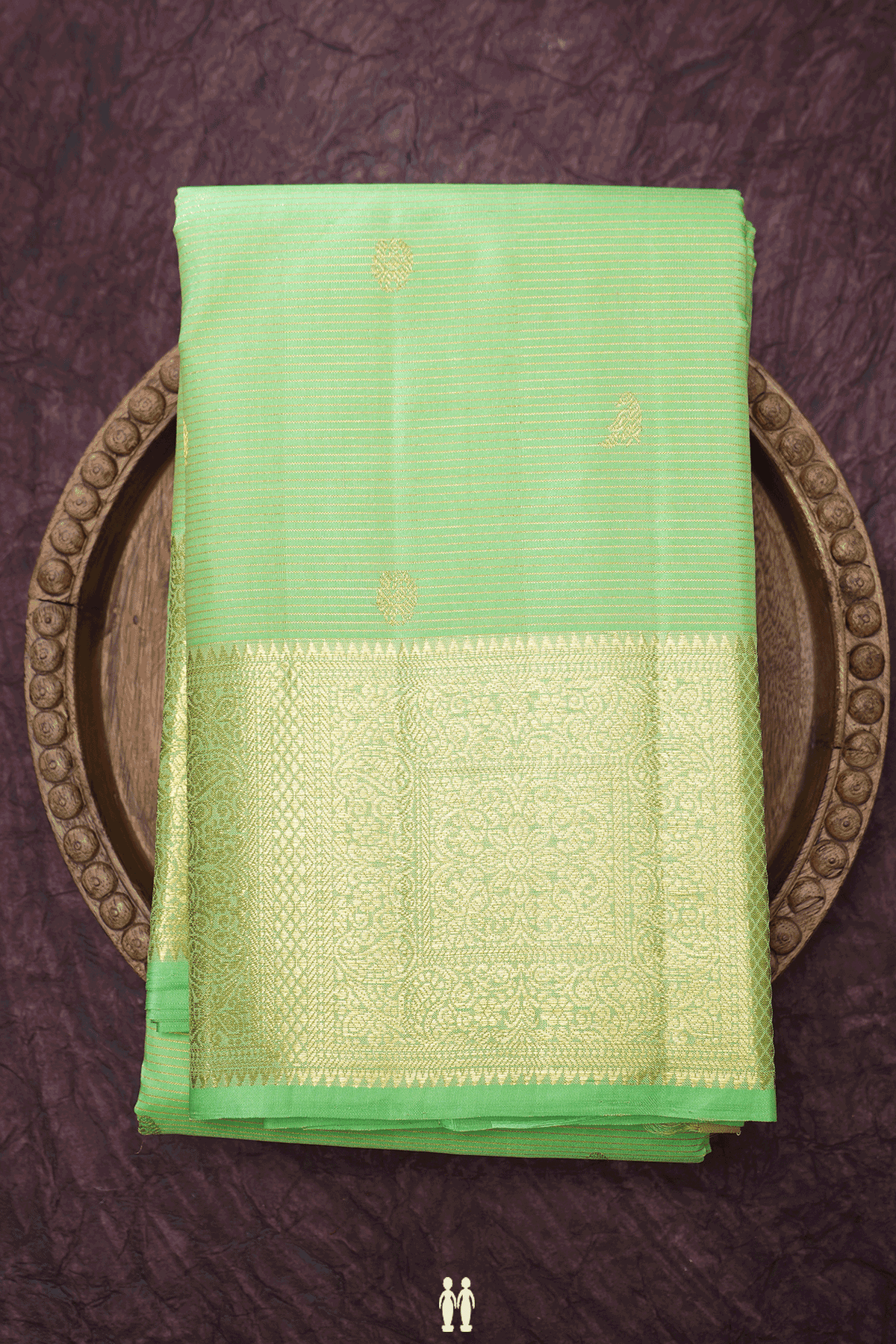 Stripes With Zari Buttas Light Green Kanchipuram Silk Saree