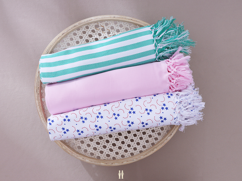 Multicolor Set Of 3 Cotton Towels