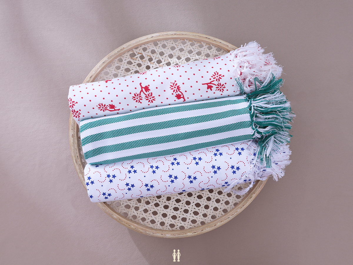 Multicolor Set Of 3 Cotton Towels