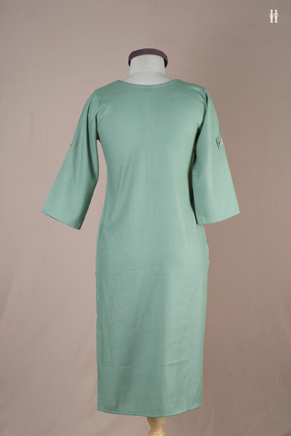 V-Split Neck Plain Dusty Green Rayon Cotton Long Kurta