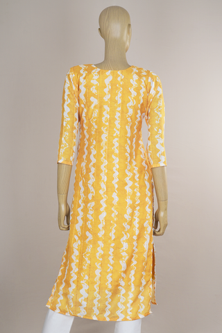 Round Neck Allover Design Honey Yellow Chanderi Long Kurta