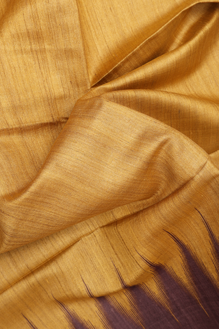 Temple Border Plain Golden Yellow Tussar Silk Saree