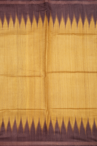 Temple Border Plain Golden Yellow Tussar Silk Saree