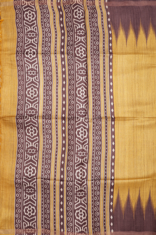 Temple Border Plain Golden Yellow Tussar Silk Saree