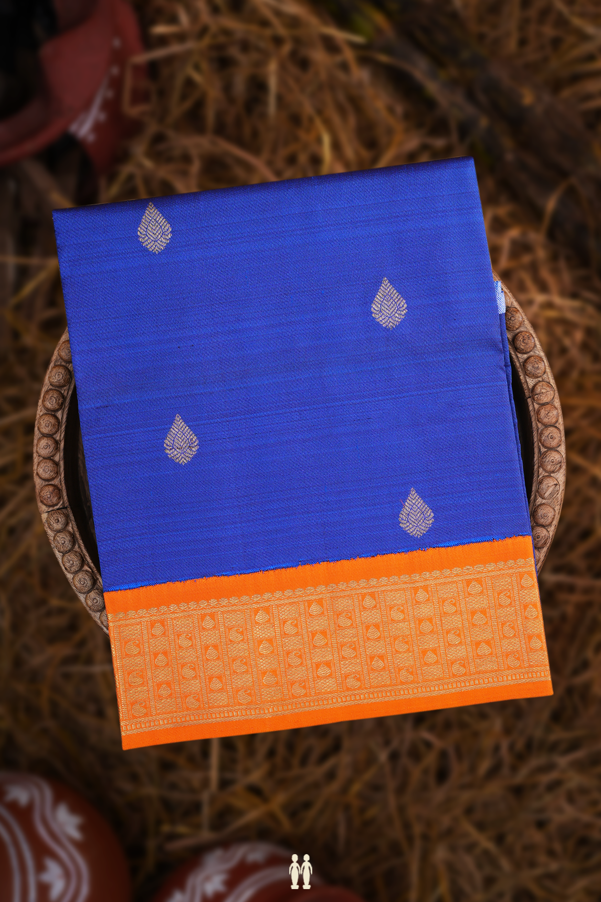 Thilagam Motifs Indigo Blue Kanchipuram Pavadai Material