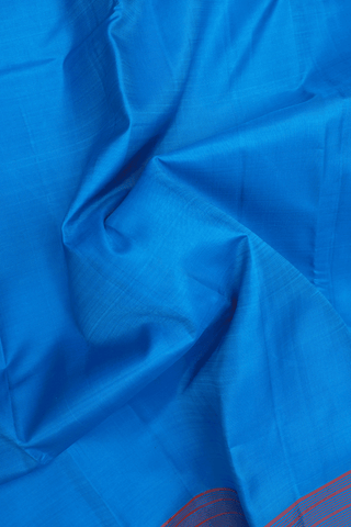 Threadwork Border Plain Azure Blue Kanchipuram Silk Saree