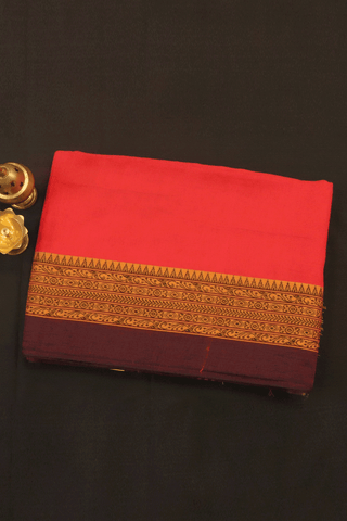 Threadwork Border Plain Chilli Red Bengal Cotton Saree