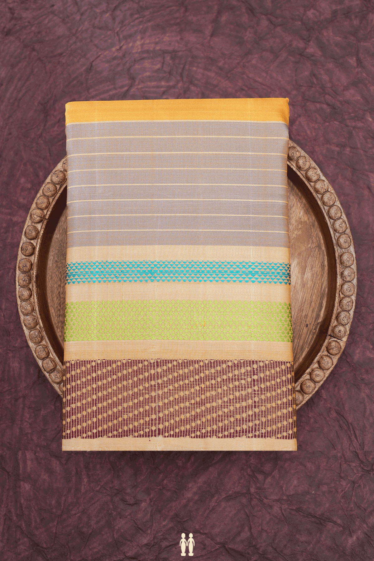 Threadwork Border Plain Honey Yellow Kanchipuram Silk Saree