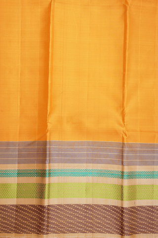 Threadwork Border Plain Honey Yellow Kanchipuram Silk Saree