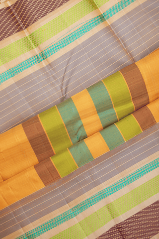 Threadwork Border Plain Honey Yellow Kanchipuram Silk Saree