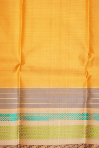 Threadwork Border Plain Honey Yellow Kanchipuram Silk Saree