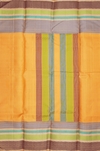 Threadwork Border Plain Honey Yellow Kanchipuram Silk Saree