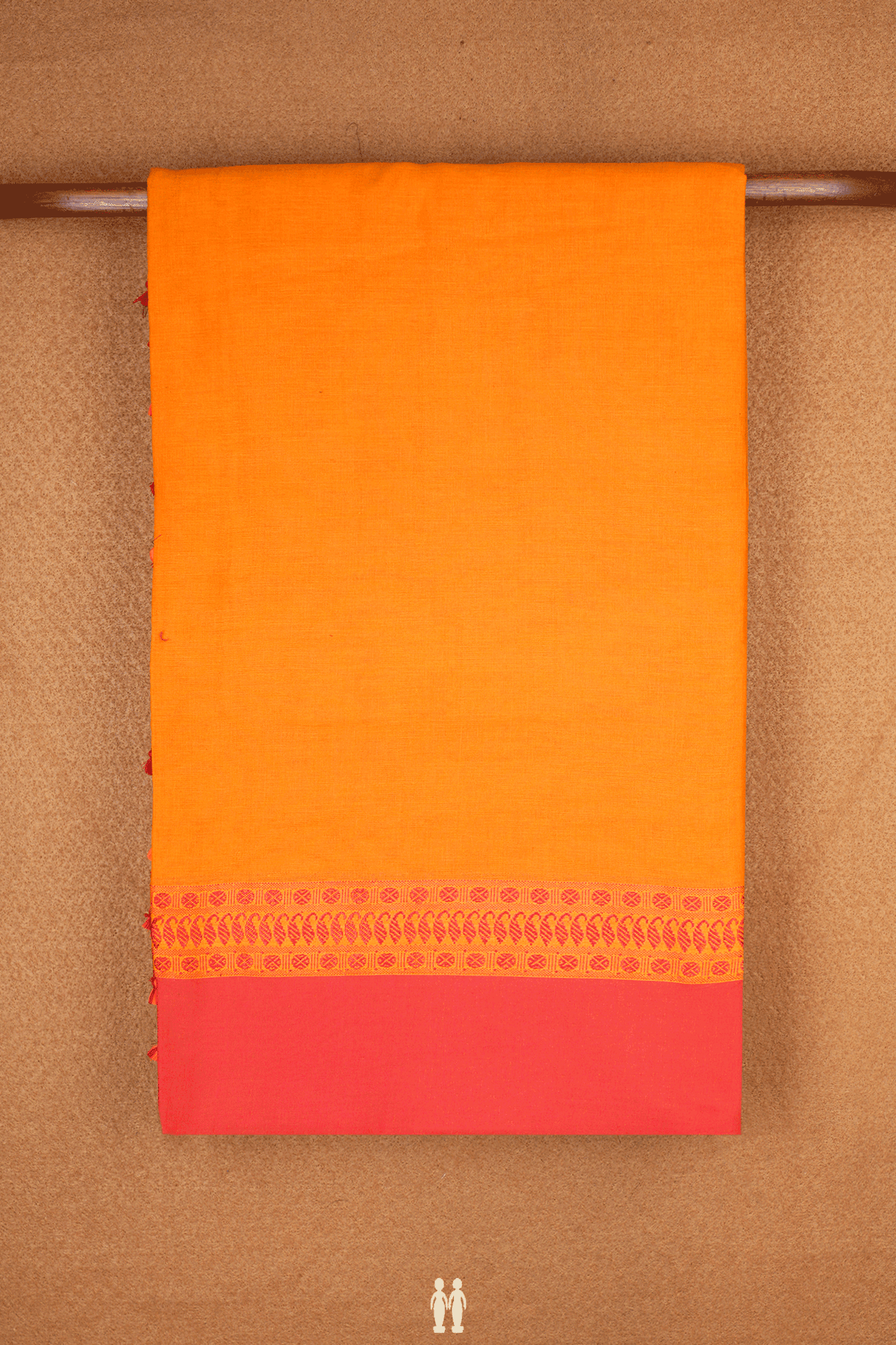 Threadwork Border Plain Ochre Orange Bengal Cotton Saree