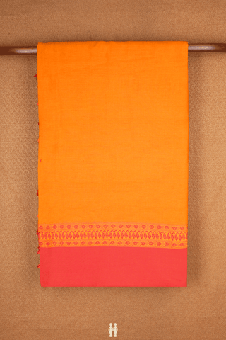 Threadwork Border Plain Ochre Orange Bengal Cotton Saree