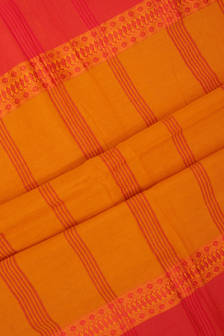 Threadwork Border Plain Ochre Orange Bengal Cotton Saree