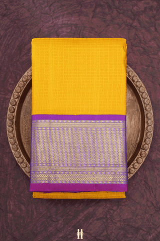 Threadwork Checks Design Honey Yellow Kanchipuram Silk Saree