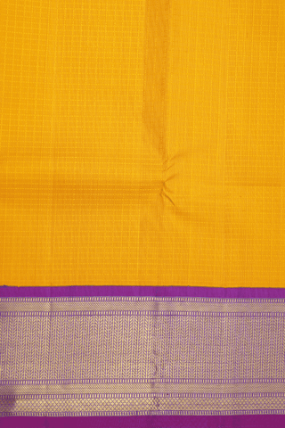 Threadwork Checks Design Honey Yellow Kanchipuram Silk Saree