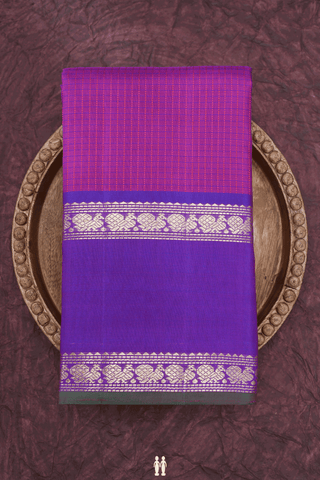 Threadwork Checks Design Purple Rose Kanchipuram Silk Saree