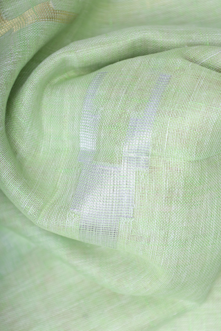 Threadwork Motifs Pastel Green Linen Saree