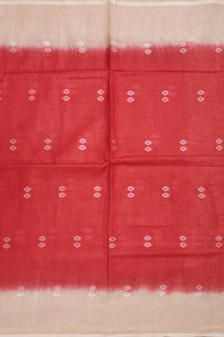 Threadwork Motifs Soft Red Semi Linen Saree