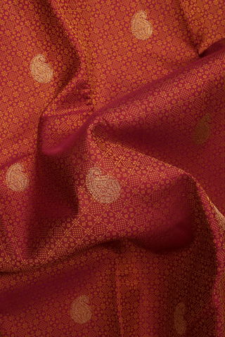 Threadwork With Buttas Burgundy Red Kanchipuram Silk Saree