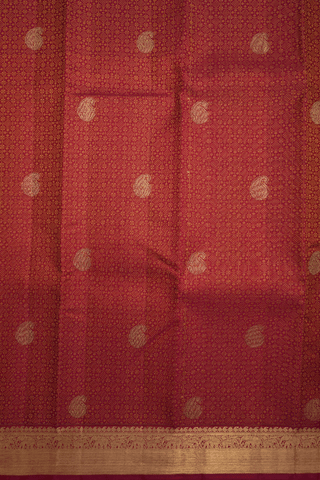 Threadwork With Buttas Burgundy Red Kanchipuram Silk Saree