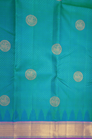 Threadwork With Buttas Peacock Blue Kanchipuram Silk Saree