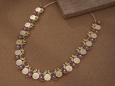 Traditional Design Gold Plated Silver Long Necklace