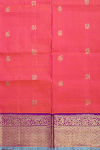 Traditional Motifs Pink Kanchipuram Silk Pavadai Material