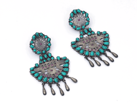 Turquoise Stone Oxidized Silver Earrings