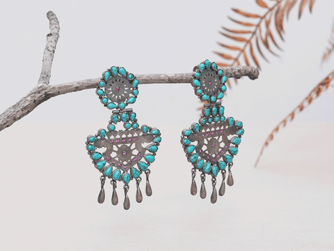 Turquoise Stone Oxidized Silver Earrings