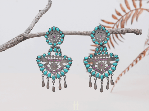 Turquoise Stone Oxidized Silver Earrings