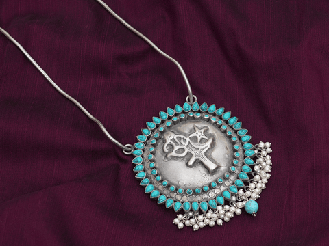 Turquoise Stone With Beads Pure Silver Pendant