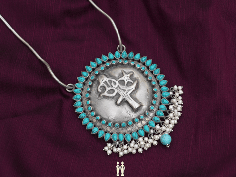 Turquoise Stone With Beads Pure Silver Pendant