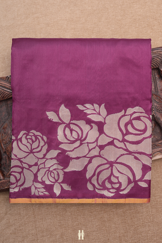 Banarasi Silk Saree In Plain Berry Purple With Floral Border