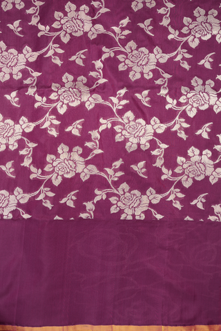 Banarasi Silk Saree In Plain Berry Purple With Floral Border