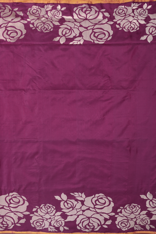 Banarasi Silk Saree In Plain Berry Purple With Floral Border