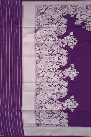 Banarasi Silk Saree In Plain Royal Purple With Zari Border