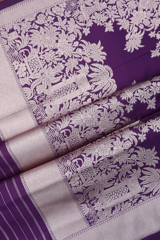 Banarasi Silk Saree In Plain Royal Purple With Zari Border