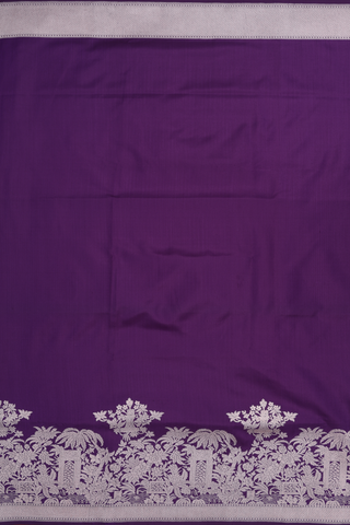 Banarasi Silk Saree In Plain Royal Purple With Zari Border