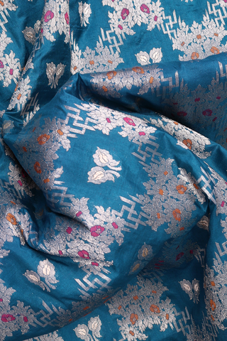 Floral Zari Design Teal Blue Banarasi Silk Saree