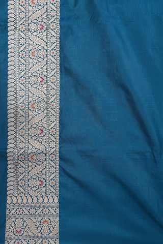 Floral Zari Design Teal Blue Banarasi Silk Saree