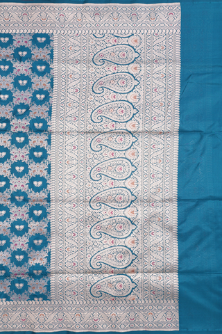 Floral Zari Design Teal Blue Banarasi Silk Saree