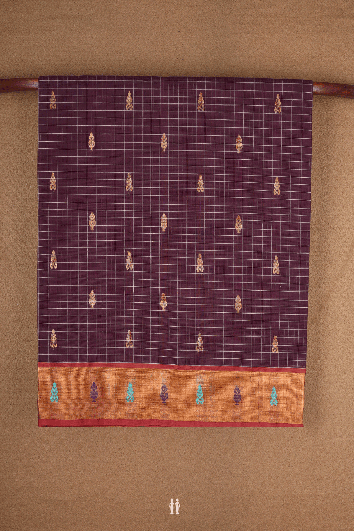 Checks With Buttas Plum Brown Venkatagiri Cotton Saree