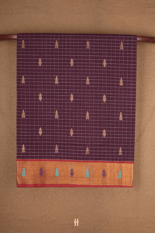 Checks With Buttas Plum Brown Venkatagiri Cotton Saree