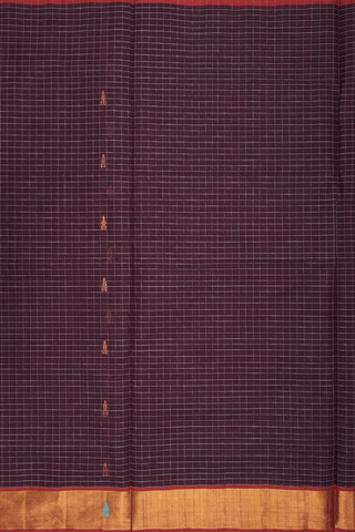 Checks With Buttas Plum Brown Venkatagiri Cotton Saree