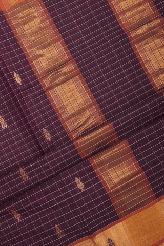 Checks With Buttas Plum Brown Venkatagiri Cotton Saree