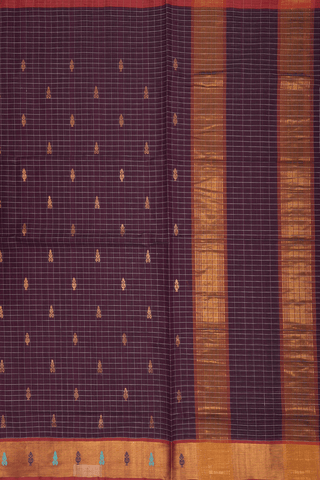 Checks With Buttas Plum Brown Venkatagiri Cotton Saree