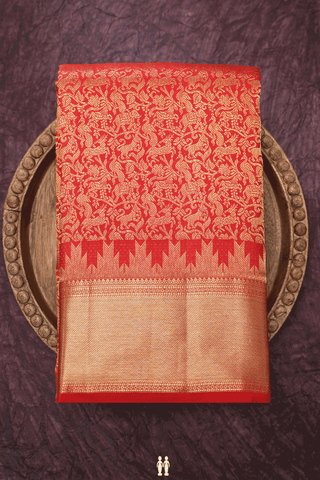 Vanasingaram Zari Design Scarlet Red Kanchipuram Silk Saree