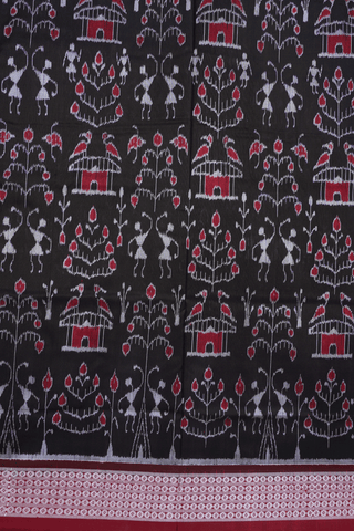 Warli Printed Design Black Odisha Silk Saree